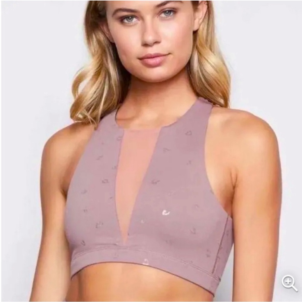 Good American Mauve Patterned Sheer Middle Sports Bra